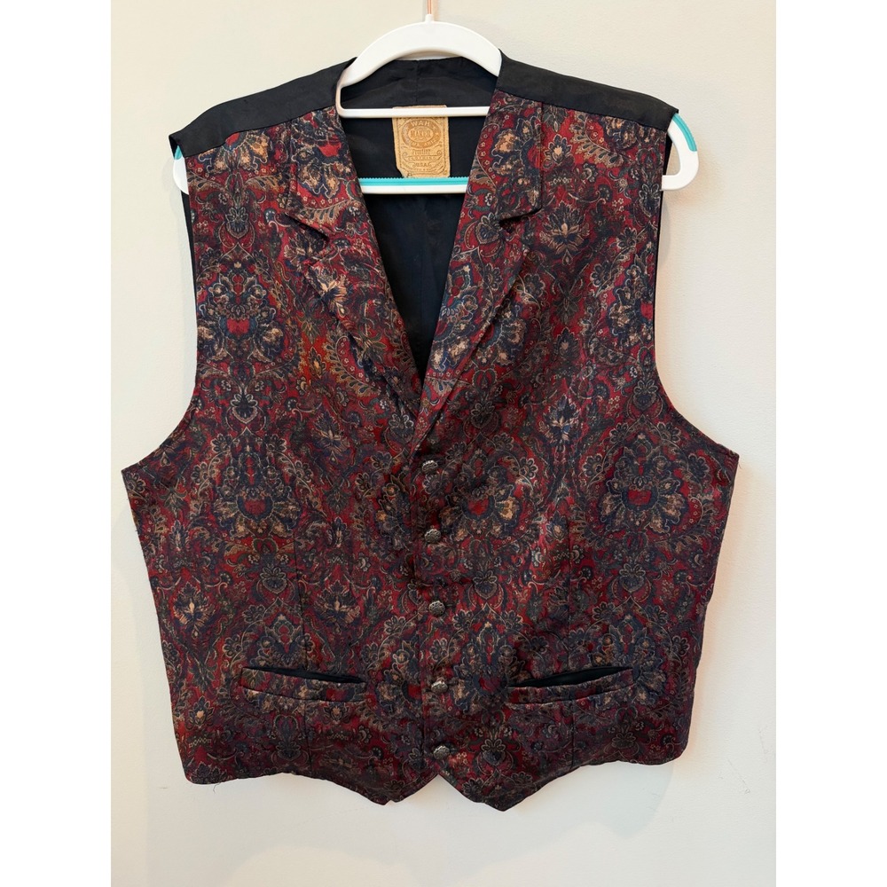 Vintage Wah Maker Men's L Paisley Tapestry Western Vest Made in USA